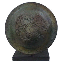 Load image into Gallery viewer, Bronze small shield with Owl of Wisdom - Warrior Goddess Athena symbol
