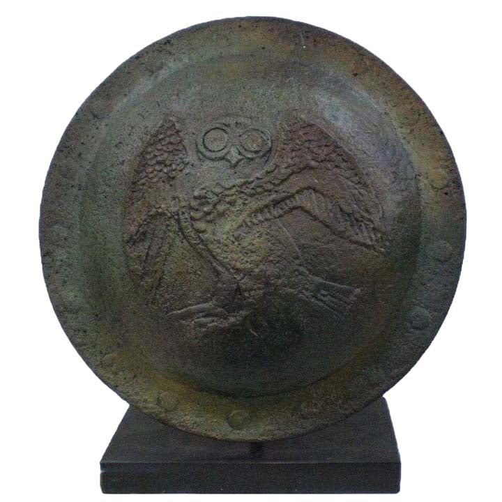 Bronze small shield with Owl of Wisdom - Warrior Goddess Athena symbol