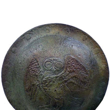 Load image into Gallery viewer, Bronze small shield with Owl of Wisdom - Warrior Goddess Athena symbol
