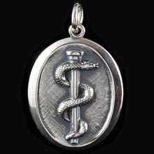 Load image into Gallery viewer, Rod of Asclepius Silver Pendant - Symbol of Medicine - Healing Snake - Seprent
