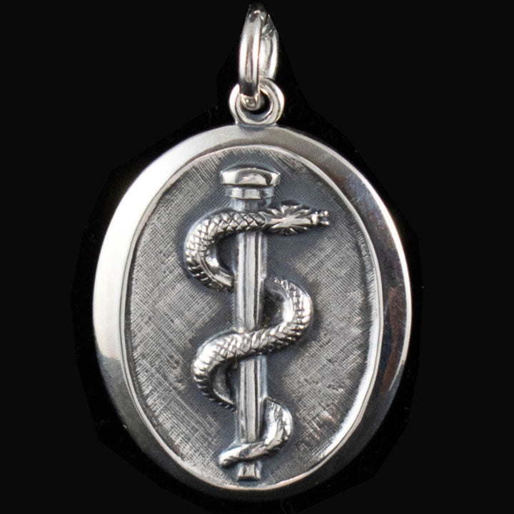 Rod of Asclepius Silver Pendant - Symbol of Medicine - Healing Snake - Seprent