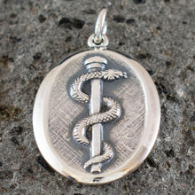 Load image into Gallery viewer, Rod of Asclepius Silver Pendant - Symbol of Medicine - Healing Snake - Seprent
