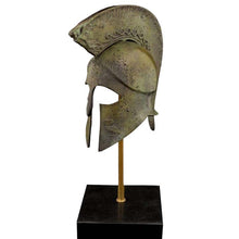 Load image into Gallery viewer, Bronze Helmet with Owl carvings and Goddess Nike at the crest on marble base
