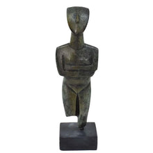 Load image into Gallery viewer, Cycladic Bronze Idol sculpture on marble base - Ancient Art Abstract Simplicity
