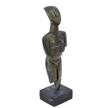 Load image into Gallery viewer, Cycladic Bronze Idol sculpture on marble base - Ancient Art Abstract Simplicity
