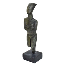 Load image into Gallery viewer, Cycladic Bronze Idol sculpture on marble base - Ancient Art Abstract Simplicity
