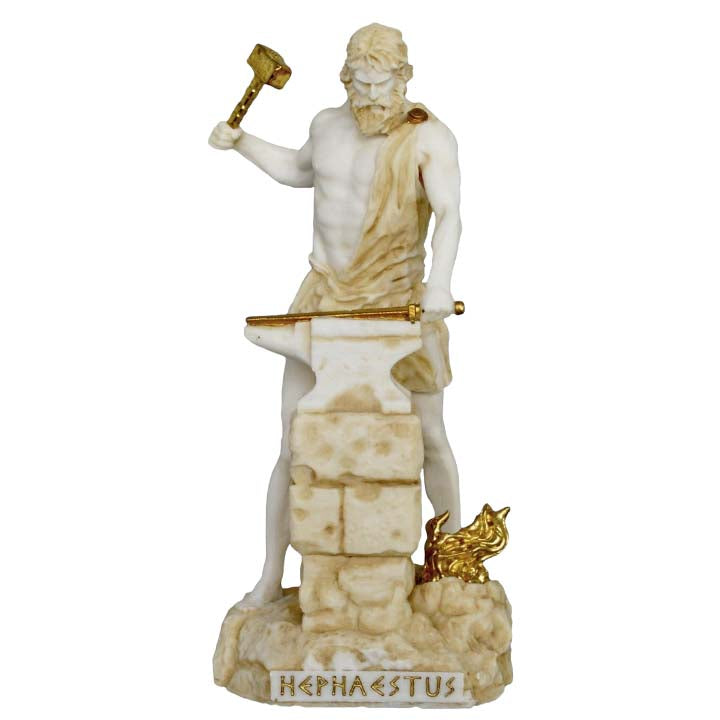 Hephaestus Alabaster aged statue God of Fire Volcanoes Blacksmith - Vulcan