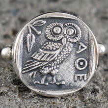 Load image into Gallery viewer, Owl of Wisdom Silver Ring Size Us 8 1/2 - Goddess Athena Symbol
