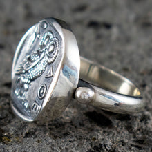 Load image into Gallery viewer, Owl of Wisdom Silver Ring Size Us 8 1/2 - Goddess Athena Symbol
