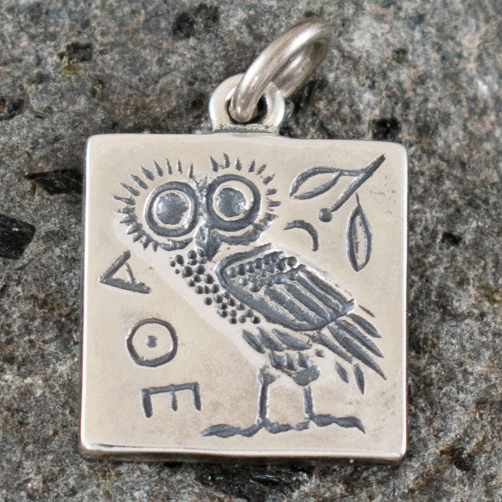 Owl of Wisdom Small Silver Pendant - Goddess Athena Symbol