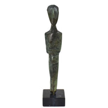 Load image into Gallery viewer, Cycladic Bronze Idol small statue on marble base - Ancient Art Abstract Simplicity
