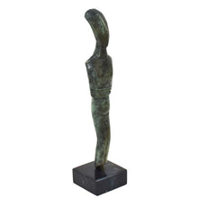 Load image into Gallery viewer, Cycladic Bronze Idol small statue on marble base - Ancient Art Abstract Simplicity
