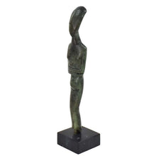 Load image into Gallery viewer, Cycladic Bronze Idol small statue on marble base - Ancient Art Abstract Simplicity
