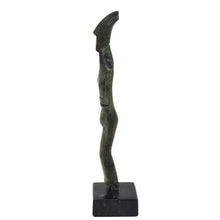 Load image into Gallery viewer, Cycladic Bronze Idol small statue on marble base - Ancient Art Abstract Simplicity
