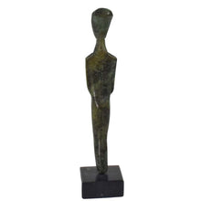 Load image into Gallery viewer, Cycladic Bronze Idol small statue on marble base - Ancient Art Abstract Simplicity
