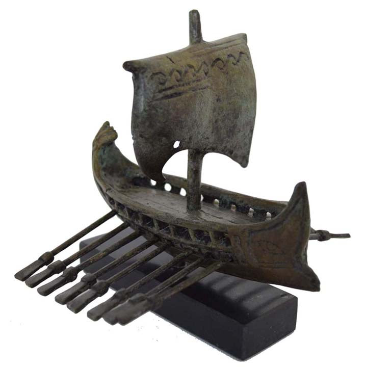 Ancient Bronze Miniature Ship Trireme - Bireme - Penteconter - Athenian Spartan Fleet