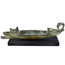 Load image into Gallery viewer, Bronze Oil Lamp with boat on marble base - Ancient Greek Art - Lost Wax Method
