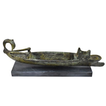 Load image into Gallery viewer, Bronze Oil Lamp with boat on marble base - Ancient Greek Art - Lost Wax Method
