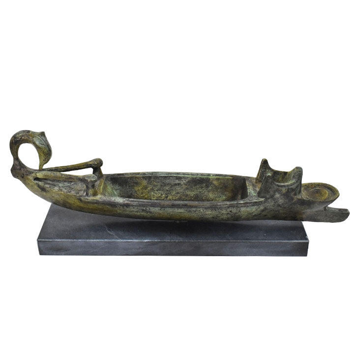 Bronze Oil Lamp with boat on marble base - Ancient Greek Art - Lost Wax Method