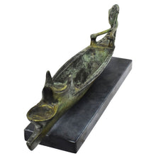 Load image into Gallery viewer, Bronze Oil Lamp with boat on marble base - Ancient Greek Art - Lost Wax Method
