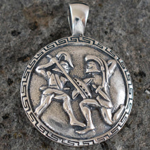 Load image into Gallery viewer, Spartans Warriors Fighting - Meander Design - Silver Pendant
