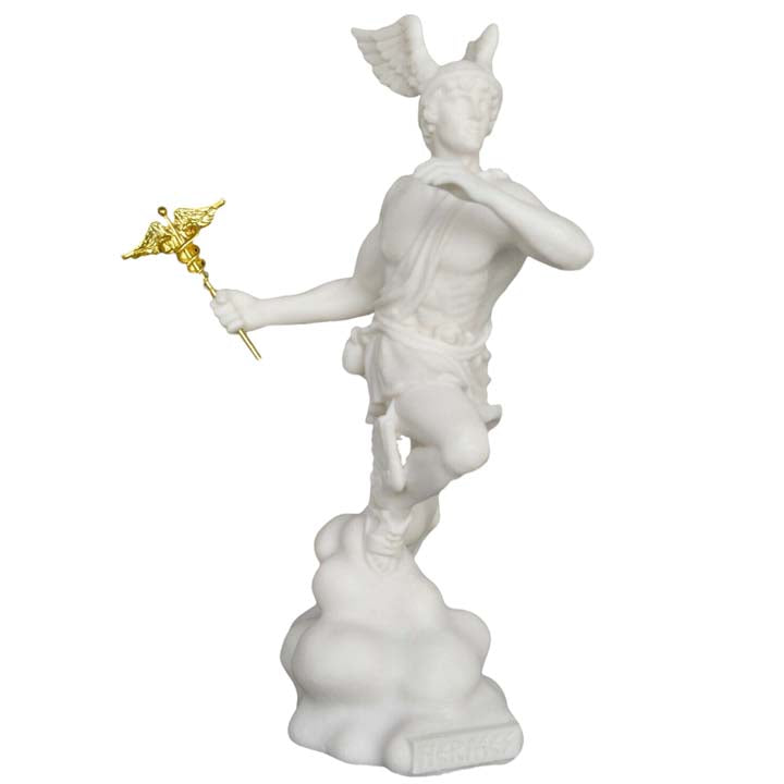 Hermes Alabaster Statue - The Messenger of Gods - Mercury God of Luck