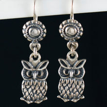 Load image into Gallery viewer, Owl of Wisdom Silver Earrings - Goddess Athena Symbol
