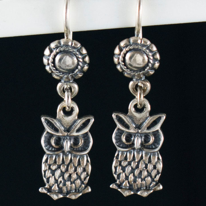 Owl of Wisdom Silver Earrings - Goddess Athena Symbol