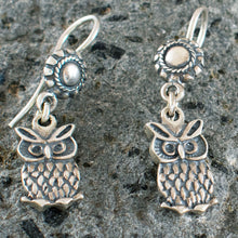 Load image into Gallery viewer, Owl of Wisdom Silver Earrings - Goddess Athena Symbol
