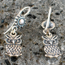 Load image into Gallery viewer, Owl of Wisdom Silver Earrings - Goddess Athena Symbol
