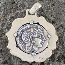 Load image into Gallery viewer, Goddess Athena &amp; Owl of Wisdom Silver Pendant - Athens Tetradrachm
