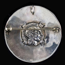 Load image into Gallery viewer, Owl of Wisdom &amp; Goddess Athena Silver Brooch Pendant - Athens Tetradrachm
