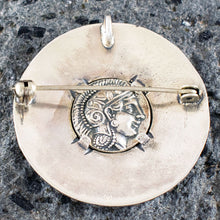 Load image into Gallery viewer, Owl of Wisdom &amp; Goddess Athena Silver Brooch Pendant - Athens Tetradrachm
