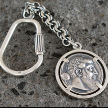 Load image into Gallery viewer, Dionysus Bacchus Satyr Silver Keychain - Phallus - Dionysos God of Wine
