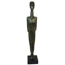 Load image into Gallery viewer, Cycladic Bronze idol statue on marble base - Ancient Abstract Art - Simplicity
