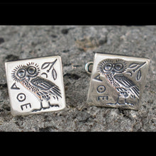 Load image into Gallery viewer, Owl of Athens the wise Cufflinks - Sterling Silver - Goddess Athena symbol
