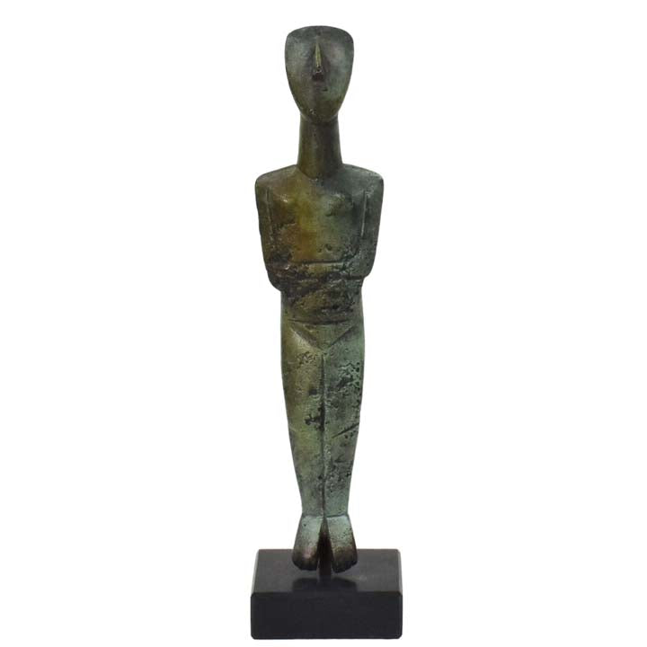 Cycladic Bronze Idol statue on marble base - Ancient Greek Art Abstract Simplicity