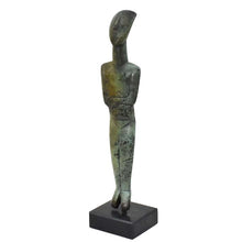 Load image into Gallery viewer, Cycladic Bronze Idol statue on marble base - Ancient Greek Art Abstract Simplicity
