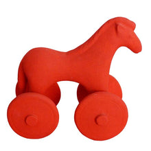 Load image into Gallery viewer, Horse with wheels Red figurine - Casting stone - Symbol of wealth and status
