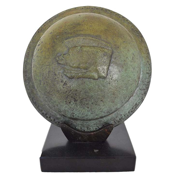 Bronze mini shield with Wild Boar and Greek Meander Design