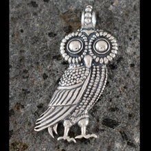 Load image into Gallery viewer, Owl Of Wisdom Large Silver Pendant - Goddess Athena Symbol
