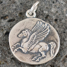 Load image into Gallery viewer, Goddess Athena - Mythical Horse Pegasus - Corinth Stater Coin Silver Pendant
