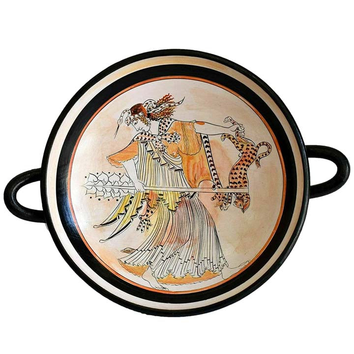 Maenad Carrying a Thyrsus and a Leopard - Attic Figure Kylix - Staatliche Museum