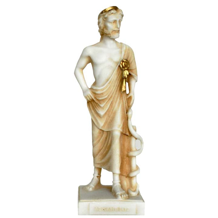 Asclepius God of Medicine and Healing small Alabaster aged statue - Health God