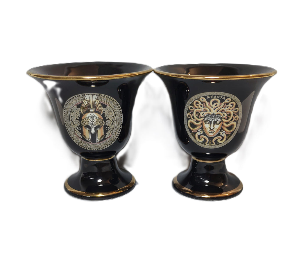 Medusa and Helmet Design Pythagorean 2 cups high quality set Pythagoras black