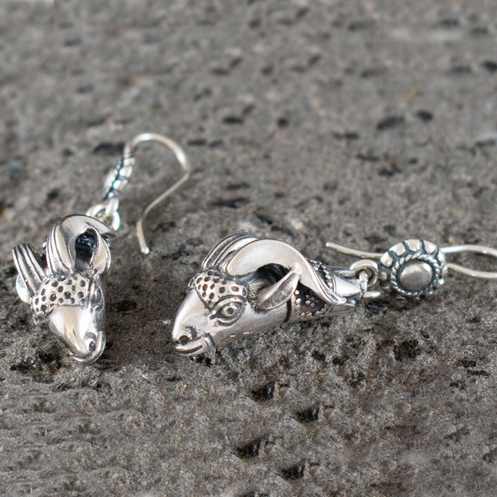 Capricorn Head Silver Earrings - High Quality Item - Ancient Greece