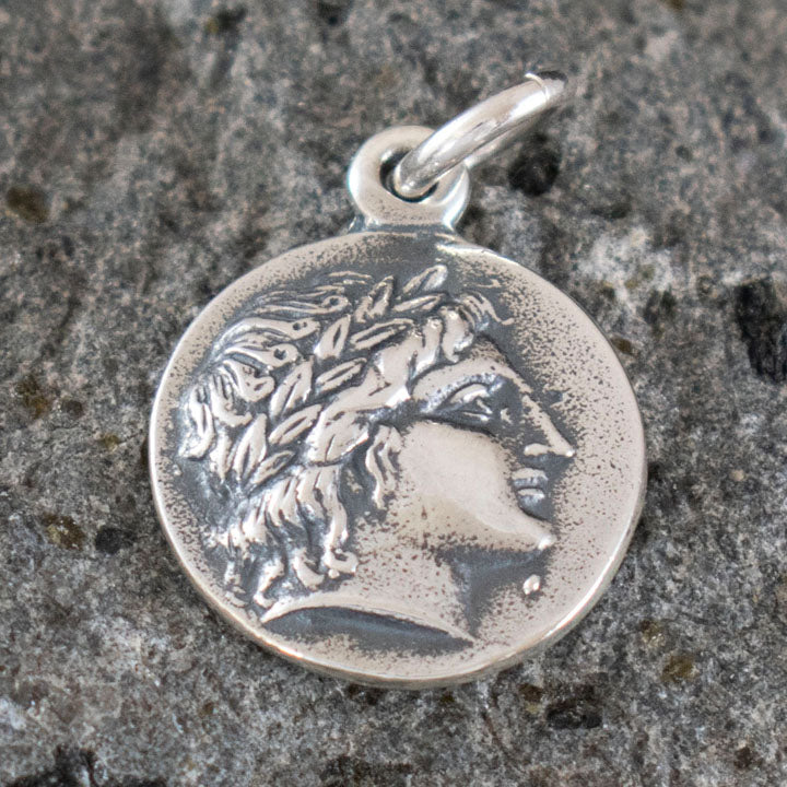 Chalkidian League God Apollo & Lyre Small Silver Pendant - Olympian God