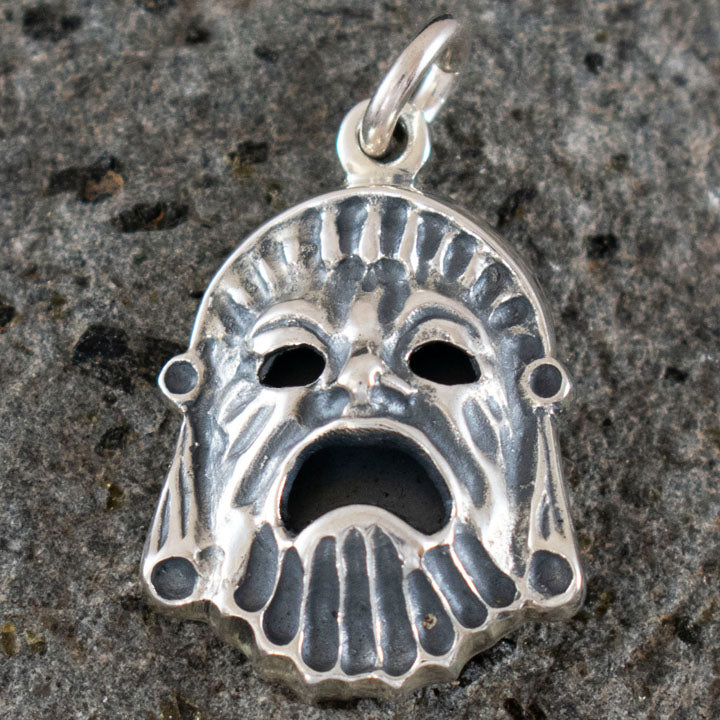 Ancient Greek Theater Silver Drama Mask Silver Pendant - Tragedy