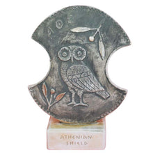 Load image into Gallery viewer, Owl of Wisdom miniature shield in casting stone - Warrior Goddess Athena symbol
