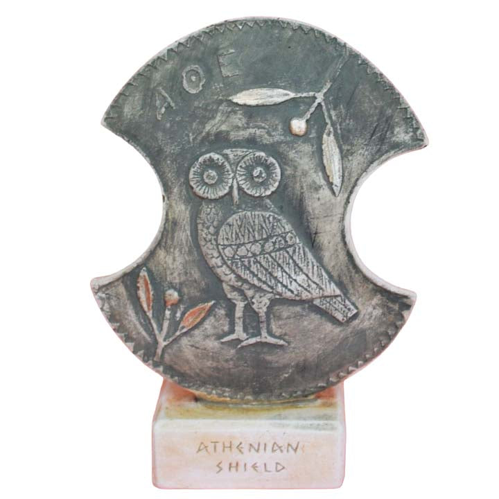 Owl of Wisdom miniature shield in casting stone - Warrior Goddess Athena symbol